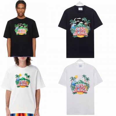 852#正确版本 Casablanca 卡萨布兰卡 25春夏新款 夏日度假风字母Logo印花短袖T恤，采用260克32支紧密双纱全棉面料，面料柔软。 颜色: 黑
