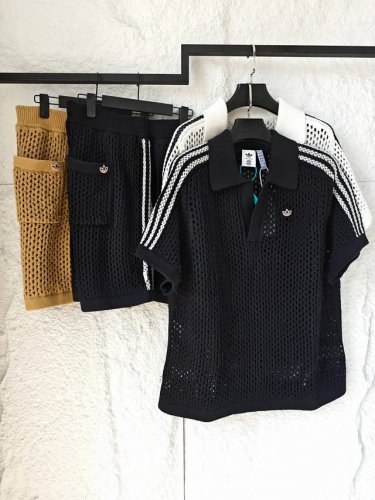 短袖 短裤 Adidas Originals X Clot三叶草联名系列舒适时尚柔软网状镂空钩花针织Polo短袖短裤 东方肌理的赛博解构 Ins小红书超火爆款系