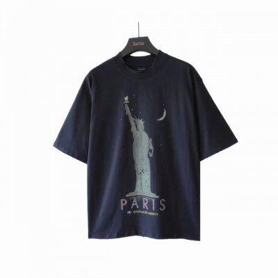 实拍细节图+尺码表 巴黎世家Balenciaga 自由女神像短袖 进口椭圆机处理 在网点印花还得椭圆机高级 自由女神采用数码直喷工艺 细节自行品味 还原细节印花