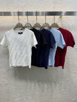 Fendi芬迪老花双F字母暗纹提花针织短袖 款号：256 101345 颜色：白色 黑色 藏蓝色 天蓝色 红色 尺码：均码 -125斤