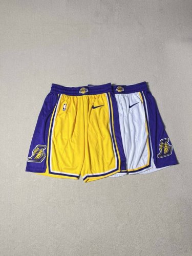 热压高版本 Nike Nba Lcon Edition 洛杉矶湖人队 Sw球迷版 透气排汗系带篮球短裤 颜色：白色 黄色 尺码：S-2Xl 面料：定制优质网眼布
