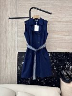 cx073#新款连衣裙 Dior 牛仔棉 无袖背心连衣裙 蓝色 Sml
