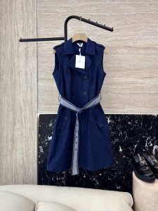 cx073#新款连衣裙 Dior 牛仔棉 无袖背心连衣裙 蓝色 Sml