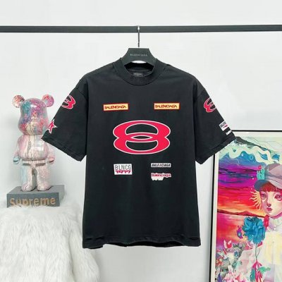 顶级版本 大货挂拍图 #巴黎25Ss双环王Sponsorlogos印花割破磨损做旧短袖# Balenci*Ga巴黎# 面料采用260G巴黎专用双纱*高克重1比1
