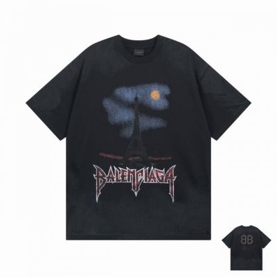 balenciaga 巴黎世家2025 Ss 最新泥染做旧前埃菲尔铁塔后Bb喷墨涂鸦手绘渐变彩印水洗做旧破坏短袖短袖T恤 本市场No.1的质量 真正天花板品质