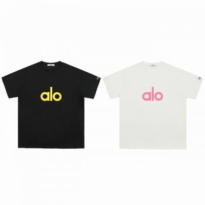 正确版本 Alo 25年新款春夏纯棉260克宽松短袖圆领显瘦男女款慵懒感T恤发泡印花 注意：领口，下摆，袖口都是破洞磨破的，领子也是正确版宽领口 颜色：黑色 白