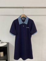 miu Miu2025新款 蓝色格纹拼接翻领假两件短袖Polo连衣裙明星同款 Miu里Miu气的学院风系列，上身简直不要太好看！无敌减龄款！ 超多明星博主在秀，