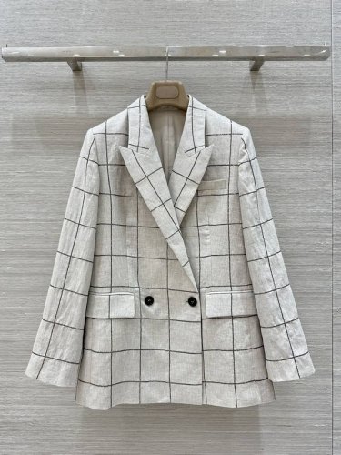 独家首发，高端原单品质Bc 25春夏新品，行走的高定老钱风休闲穿搭，原单进口亚麻刺绣格纹西装外套！面料纹理超高级！重工刺绣亮片装饰经典叠搭神器，极简主义设计奢华