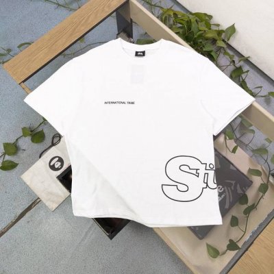 上新 款号 Bm175 2025新款Stussy斯图西下摆镂空字母图案Logo印花休闲情侣宽松短袖T恤 经典永远不会过时 人手必备款 250G纯棉精梳棉不起球不