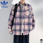 春季首发真标可扫码 阿迪达斯三叶草Adidasi专柜同款上市本季主打，货源充足2025扎染格子衬衫高级感设计男女同款慵懒时尚休闲百搭商务外套上衣独家印花工艺 严