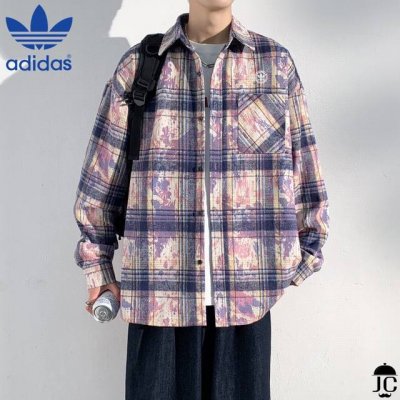 春季首发真标可扫码 阿迪达斯三叶草Adidasi专柜同款上市本季主打，货源充足2025扎染格子衬衫高级感设计男女同款慵懒时尚休闲百搭商务外套上衣独家印花工艺 严