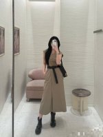 Dior迪奥同款连衣裙 优雅知性百分百亚麻中长裙 配送腰带Smlxl