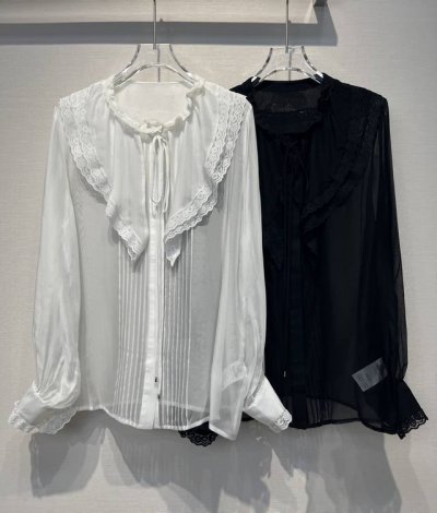2025新款 拼蕾丝花边真丝衬衣 时尚飘逸 Size: S- L
