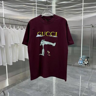 Gucci 2025春夏新款 260克短袖T恤 个性印花 男女同款宽松版 S M L Xl Xxl 五个码 黑色 酒红色 杏色