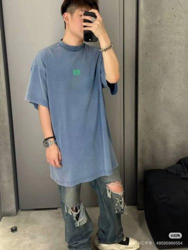顶级最高版本 尺码偏大 B家 巴黎世家 Balenciaga 经典绿刺绣麦穗重工艺印花圆领半袖T恤短袖 男女同款 情侣款 宽松版型 最高版本 原版面料 高版本