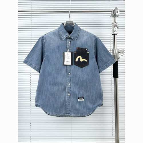福神金M牛仔衬衫 水洗蓝 M-L-Xl-Xxl Evisu福神 2025年春季新品男士大M印花短袖衬衫 2Eshtm5Di1199Rxdn 艺术感炸裂！大M印花