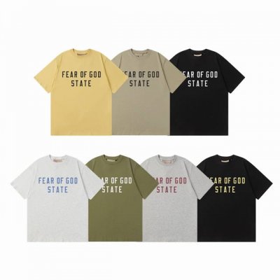 fear Of God Fog Essential 复线 24Fw 最新 State 字母印花情侣圆领短袖T恤 Color：黑白 黑黄 黄色 浅灰色 深灰色 木