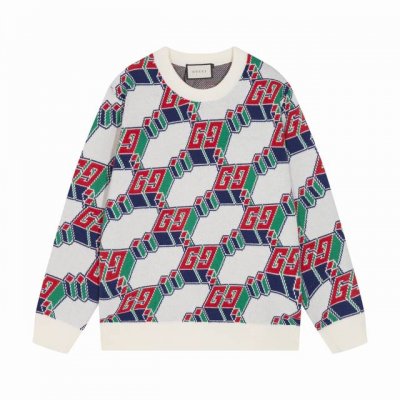 gucci古驰方块双G满Logo提花条纹圆领毛衣 颜色 蓝色 码数 S M L Xl Xxl