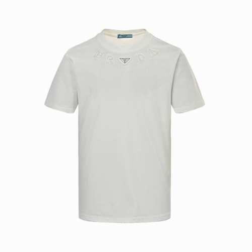 Prada 普拉达 25ss 领口字母刺绣三角标短袖 面料采用高克重300g重精梳棉，定制1:1螺纹，面料舒适亲肤无异感， 定染面料，纺织密度高，垂感佳，不易变
