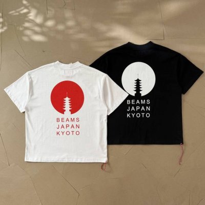 beams五重塔剪影红绳短袖T恤 522 五重塔剪影具有典型日本建筑风格，文字“Beams Japan Kyoto”表明品牌以及与日本京都的关联，展现出浓郁的日