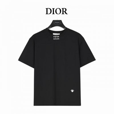 dior 迪奥 25Ss 领口拼接字母蜜蜂刺绣短袖T恤 采用原版280G双纱对版定织定染面料 螺纹同缸定染零色差 独家品质 区别通货 领口螺纹拼接Logo刺绣，