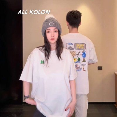 可隆 Kolon Sport 可隆Jeon Handful插画师联名25夏季新款印花休闲宽松情侣款 短袖T恤1035 细节:版本一比一复刻，吊牌 领标 水洗。