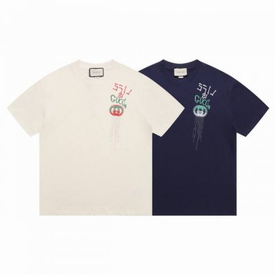 gucci古驰2025Ss新款彩色绣花涂鸦情侣休闲短袖T恤 最高版本 定制面料290克100%双纱全棉 彩色绣花涂鸦印花 辅料 开模原版过鉴定领标100%真丝洗