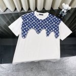 Louis Vuitton 路易威登Lv 2025新款经典老花满印云肩拼接短袖圆领T恤 面料采用320G %纯棉双纱面料 同缸定染特种加粗32支双股1X1螺纹克