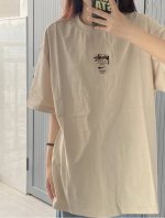 Nike×Stussy 高克重纯棉直筒印花T恤短袖情侣款 Color: 浅卡其 Size: M-Xl M 肩宽49 胸围114 衣长 Cm L 肩宽50 胸围1