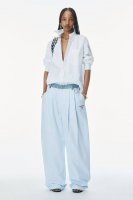 25Ssalexander Wang牛仔拼接阔腿裤Sml ：蓝