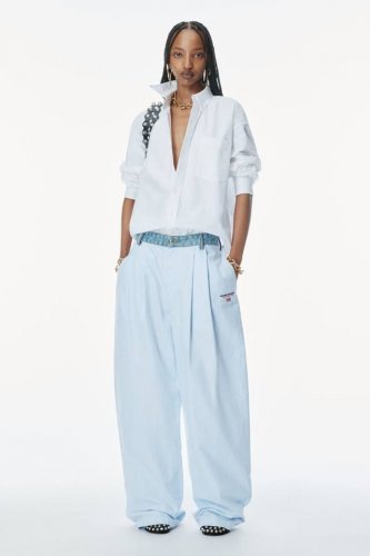 25Ssalexander Wang牛仔拼接阔腿裤Sml ：蓝