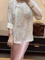 真丝烧花新中式上衣，S- Xl