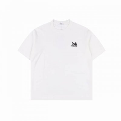 celine 赛琳 24Ss 马车刺绣短袖T恤 面料采用定制240G 26支特滑双股精棉平纹高密无尘全棉布料 前幅高密度加厚 走线平整 代工品质 全套定制辅料
