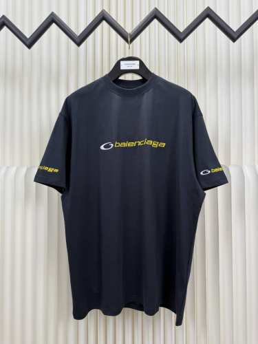 顶级最高版本 尺码偏大 B家 巴黎世家 Balenciaga 经典黄色刺绣Logo重工艺印花圆领半袖T恤短袖 男女同款 情侣款 宽松版型 最高版本 原版面料 高
