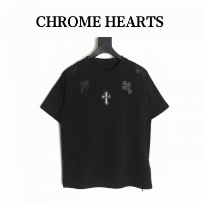 Chrome Hearts 克罗心 领口皮标十字架短袖T恤 采用直喷进口机器印花 五金辅料均开磨定制 正确配置 黑色2025克罗心正品包装 280克定制定染双纱