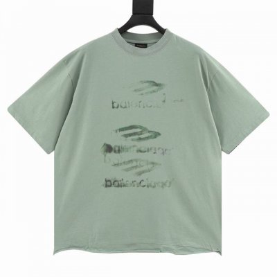 Balenciaga巴黎世家 25Ss新款破坏涂鸦短袖 Balenciaga模糊短袖 前后模糊图案白墨直喷洗水磨烂破坏做旧下摆手工打磨短袖T恤面料采用巴定织定染
