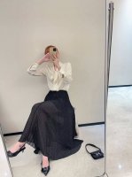 25 Ysl春夏上新 复古压褶波点纱裙松紧高腰时尚气质飘逸长裙 Smlxl