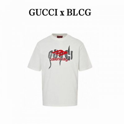 Gucci & Balenciaga 字母印花植绒短袖 古驰 巴黎世家联名短袖工艺说明：面料采用300克重磅洗水纯棉，特定重磅21S精棉平纹针织面料搭配32S+