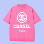 p90 高端品质 chanel 2025Fall 春夏系列 双C短袖T恤 区别普通印花 定织270G32支双纱纯棉面料 宽松版型 男女同款 size：S M L