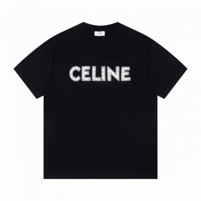 Celine 赛琳24Ss 贴布铆钉短袖T恤 纯棉双纱汗布面料同缸定染特种加粗32支双股1×1罗纹 激光镂刻品牌字母标识贴布 纯手工敲定铆钉 进口田岛绣花机重工