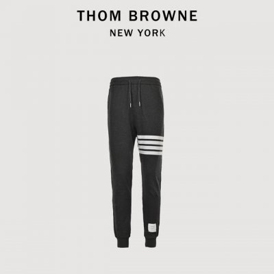 Thom Browne 汤姆布朗 24Fw 四杠条纹色织运动长裤 深灰 定织定染480G毛圈布，采用60支天然全棉精梳纱针织而成，内里32Jc平纹+8Jc毛圈，