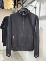 款号：Zmr43# Louisvuitton路易威登官网新款重工老花提花双面纯羊毛针织拉链夹克外套 官网新款独家版本原版1:1定做 25Ss春秋款老花纯羊毛外套