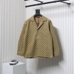 p380 Gucci/古驰 24Fw 双G提花翻领长袖衬衫-本款采用高密度棉质帆布面料精心制作，厚实高密度，经典简约设计搭配，提花Gg面料拼接，排花设计对位整齐