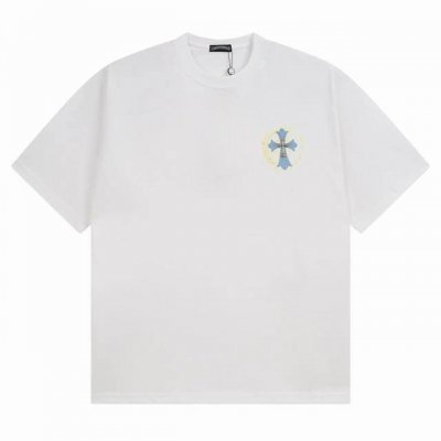 chrome Hearts 克罗心 十字架泼墨梵文字母百搭潮流短袖T恤男女同款 吊牌 领标 水洗唛 三标齐全 定织定染250克精梳棉面料 黑白色 S-Xl