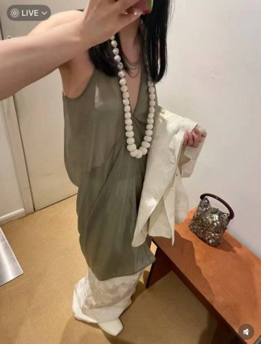 rick Owens 2025 夏季新款连衣裙 铜氨丝V领无袖风筝连衣裙 两色三码 Sml
