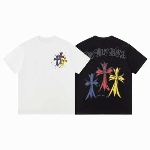 款D26 克罗心 顶级复刻 重磅爆款 顶级Tee 强势上新 Chrome Hearts S S25 重工十字架泼墨涂鸦印花金圆领短袖T恤 定织顶级 %水洗棉质面