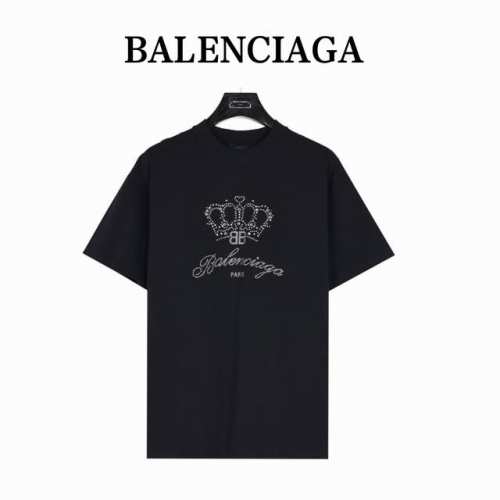 Balenciaga 巴黎世家 皇冠烫钻短袖T恤 定织定染280G长绒棉 采用进口奥钻 电脑排列形状后热压至衣身 外贸大厂代加工 做工走线完美无瑕 Size：