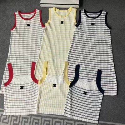 chane*春夏新款条纹针织系列 圆领背心连衣裙A字版型上身超百搭又休闲 吊带背心上身超显瘦 连衣裙 背心3255100