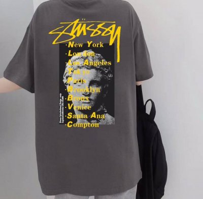 stussy 斯图西石像圆领短袖半袖T恤 面料采用260克纯棉双纱食毛面料 双线二本针压线 久洗不变形 原版定制三标 高端进口印花 随意水洗 情侣可穿 男女同款