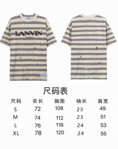 现货 Lf37 夏季新款潮牌Lanvi浪凡泼墨条纹圆领T恤男女情侣同款短袖 订织32支纯棉双纱平纹250克 码数：S M L Xl 颜色：条纹